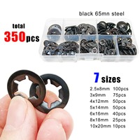 350pcs M2.5-M10 External Circlip Self-Lock Retaining Clip Push On Shaft Bearing Snap Ring Kit Set Black 65mn 304 Stainless Steel