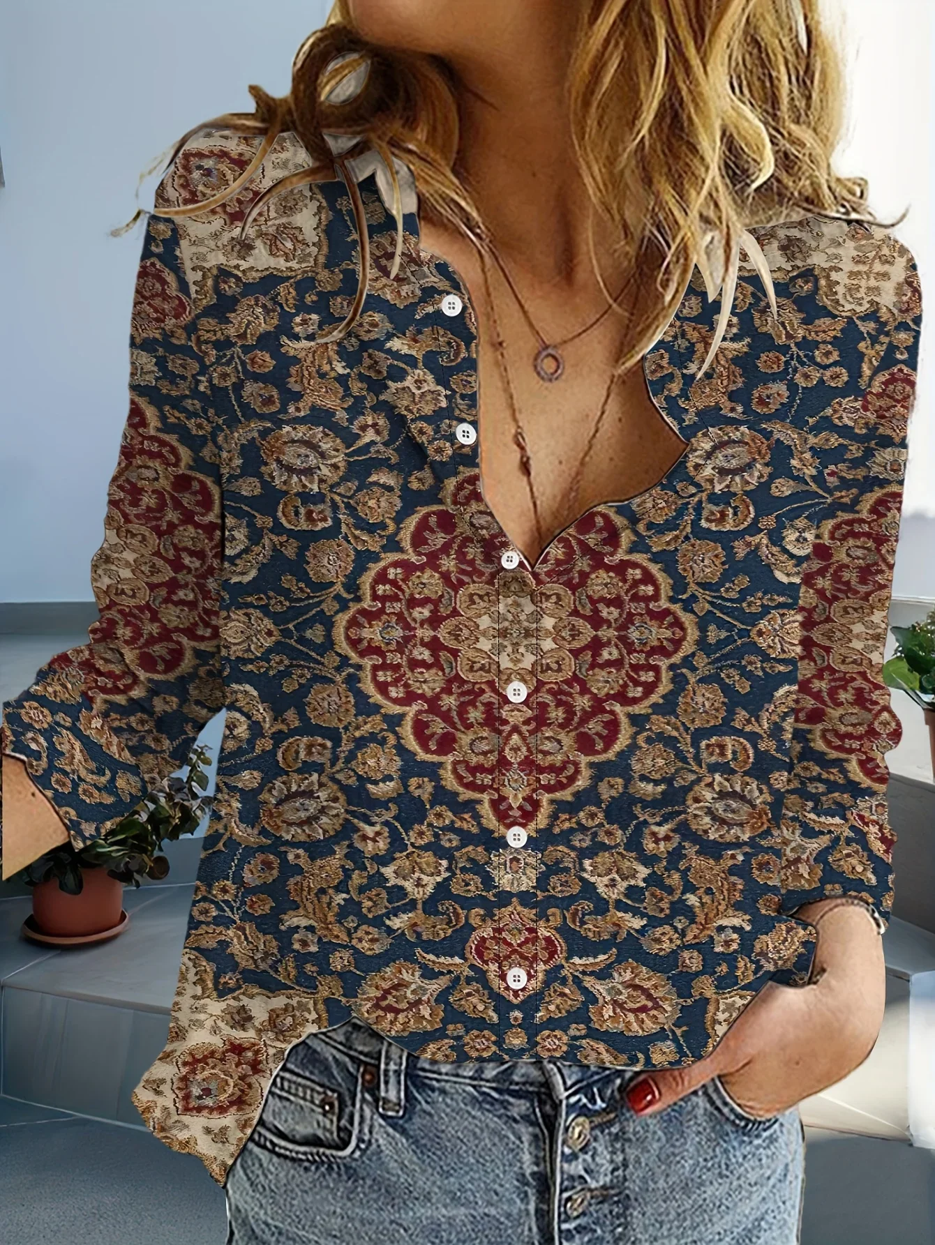 

Женские рубашки, весенне-осенняя модная повседневная блузка с узором, блузка с лацканами и воротником, женские рубашки с длинными рукавами, женская одежда