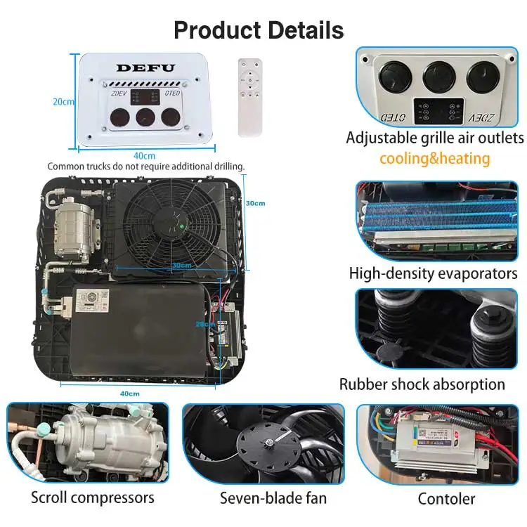 Car Cabin AC System 12V 24V Truck Electric Conditioning Rooftop Air Conditioner for Van