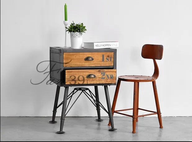 Retro Iron Art Creative Storage Bedside Table