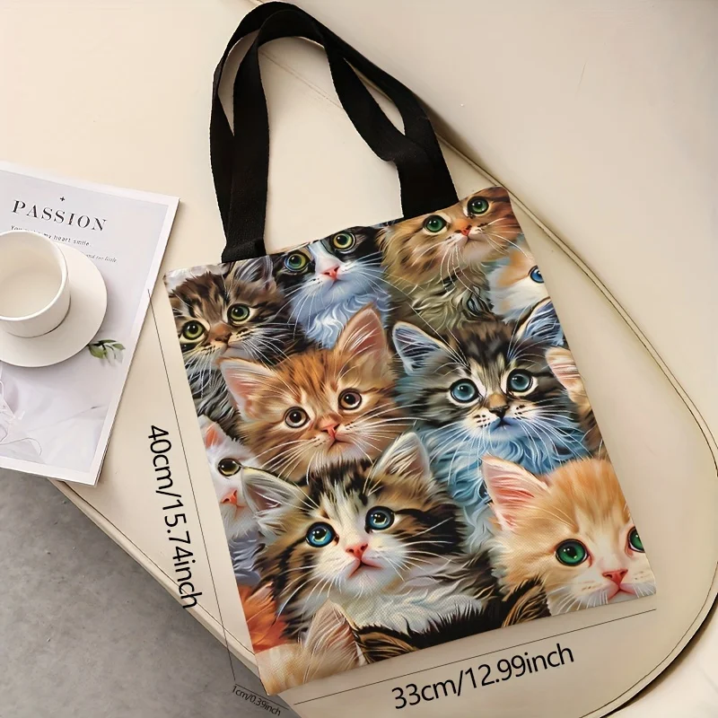 Cat printed casual handbag, reusable fashionable backpack, multifunctional handbag, printed canvas shopping bag