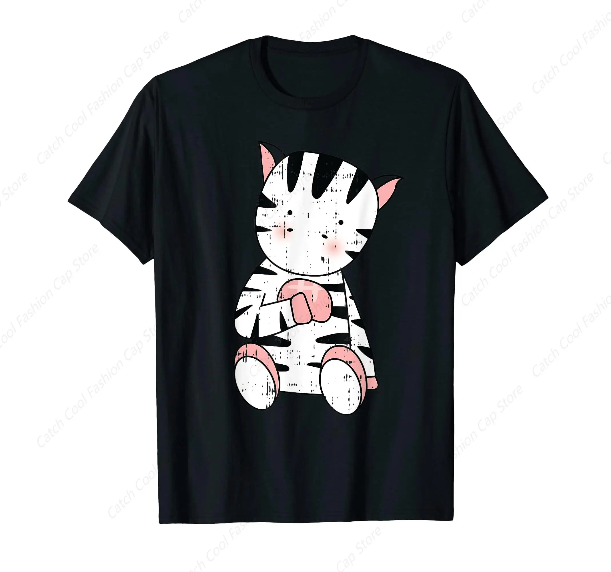 Zebra Eating Food Cartoon Cute T-Shirt for Men Clothing Tops Tee Vintage 100% Cotton Short Sleeve Summer Gift for Friends Sports