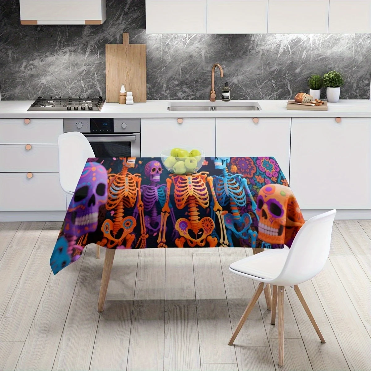 JIT-1pc Mexican Colorful Ghost Design Party Decorative Polyester Tablecloth, Festival Celebration Decorative Patternzyc