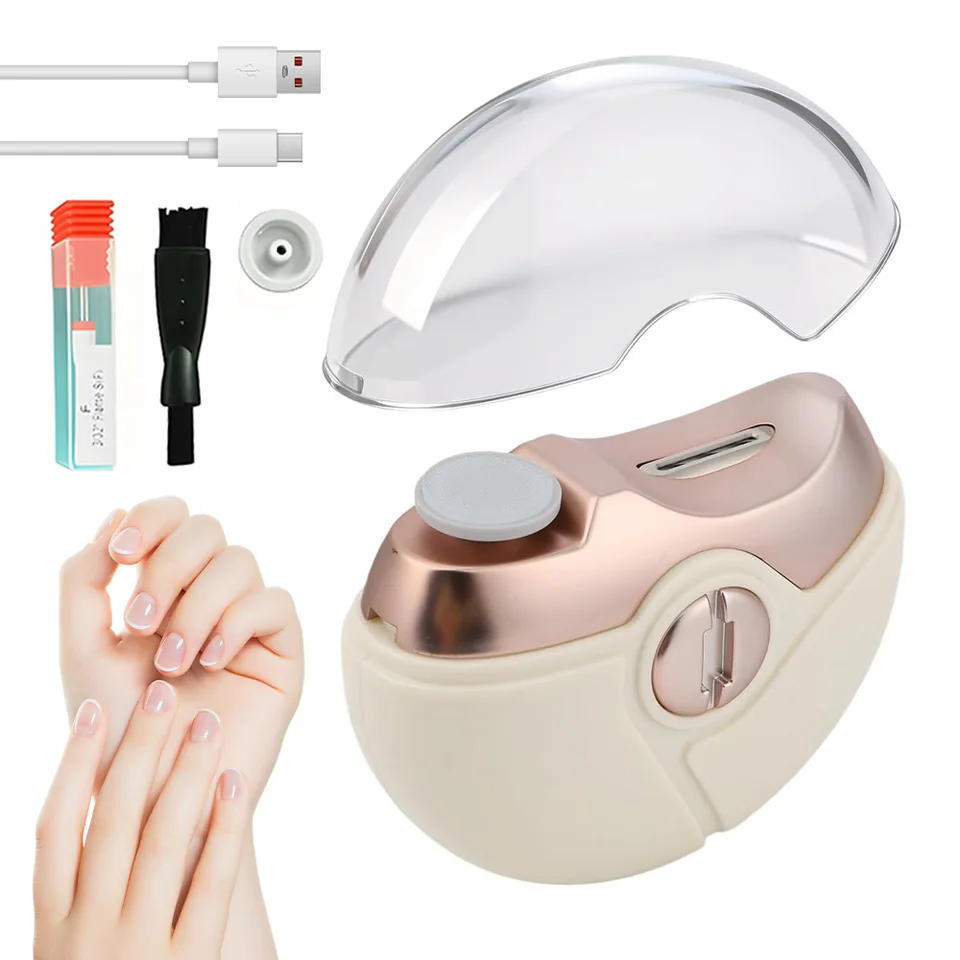 Cortauñas eléctrico recargable 3 en 1, recortador y pulidor automático de 500mAh, herramienta portátil de cuidado de uñas para bebé, adulto y niños, color beige