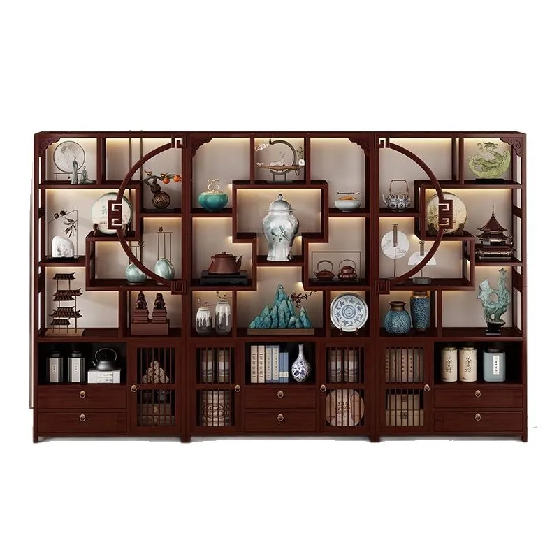 

Tea Cabinet Shelf Round Bogu Shelf Three Combinations Floor Storage Cabinet Living Room Display Cabinet Tea Room Tea Shelf