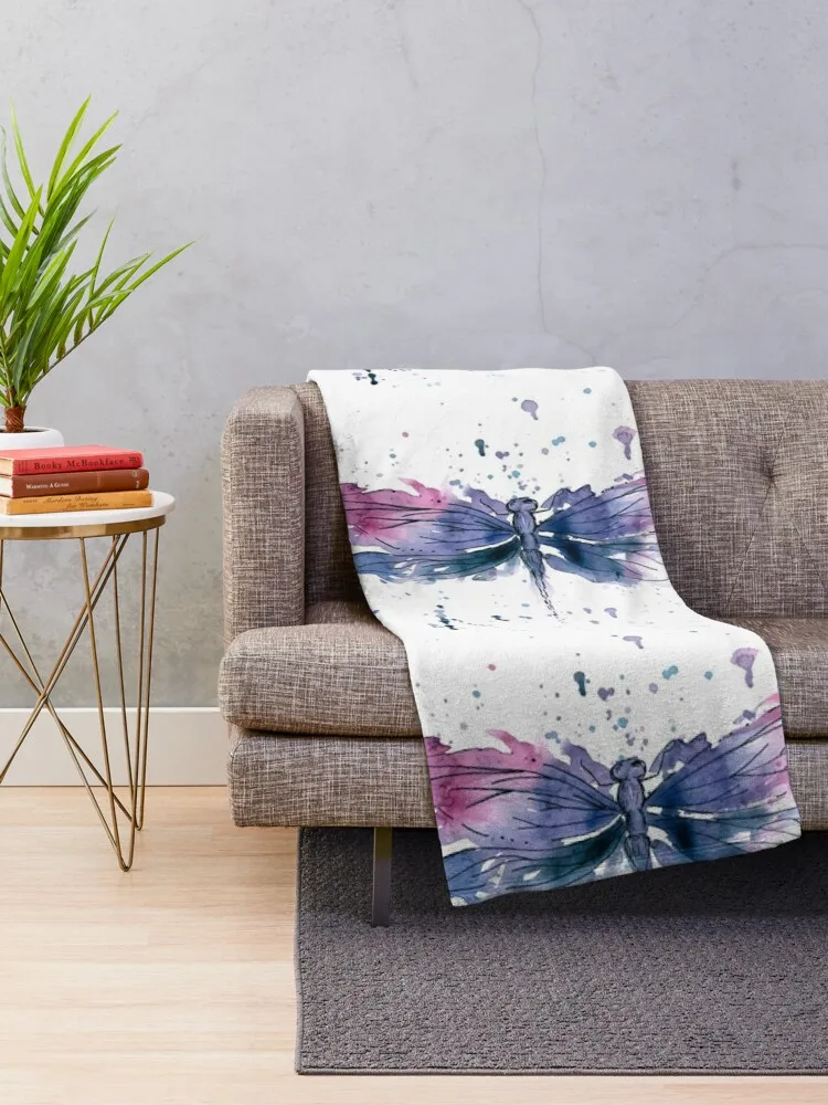 Dragonfly Painting / Watercolor Dragonfly / Abstract art Throw Blanket Nap Blankets For Baby Blankets