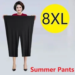 2026 New Women Summer Pants Elastic High Waist Casual Pants Middle aged Mom Pants Large Size Ice Silk Straight Pants Female 8XL