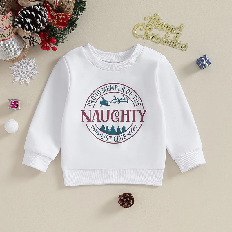 Kids Christmas Sweaters Children Retro Style Long Sleeve Alphabet Printed Round Neck Loose Fitting Jumpers for Cold Weather