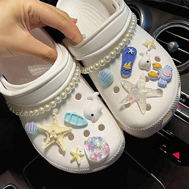 1 Set Summer Fashion Shoe Charms Set Accessories for Clogs Shoe Buckle ABS Cute Ocean Series DIY Shoes Decorations