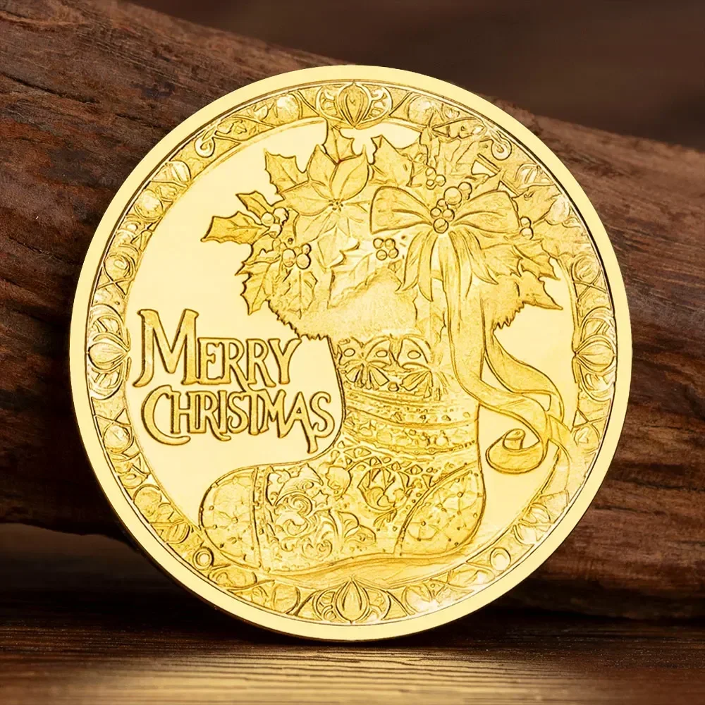 Santa Claus Commemorative Coin Color Cameo Medallion Christmas Small Gift Colorful Golden Plated Coins