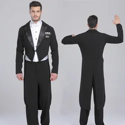 Elegant Black Solid Men Suits 2 Piece Fashion Satin Peak Lapel Standard Dance Tailcoat Party Prom Male Suits Slim (Jacket+Pants)