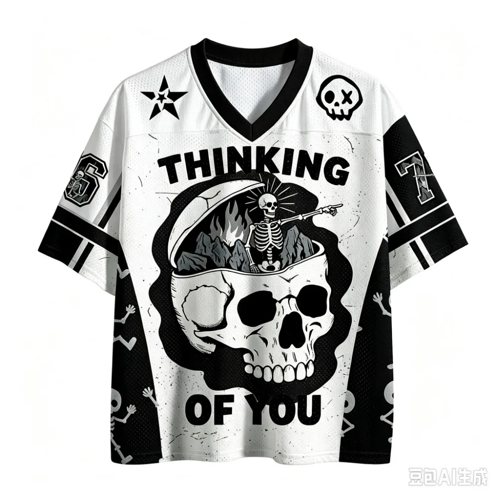 Retro-Skelettmuster Sport Schnelltrocknend Atmungsaktiv 3D-Gedrucktes Herren V-Neck T-Shirt Street Fashion Hip-Hop Y2K Eltern-Kind-Kleidung – Detail 4