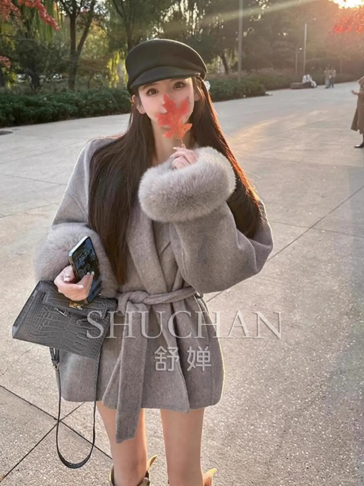 Black and Gray Wool Double-sided Cashmere Coat Women's 2026 New Autumn and Winter Woolen Coat