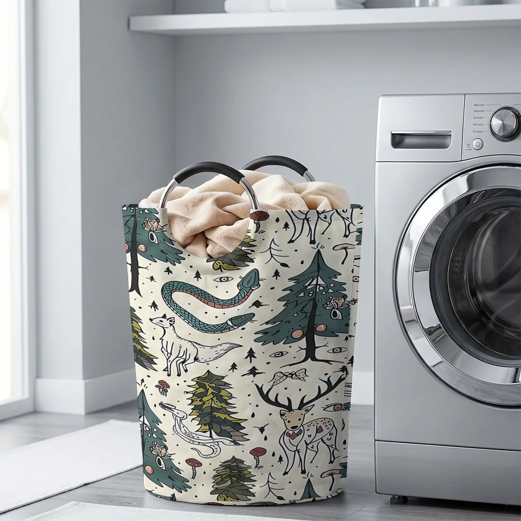 Forest Wild Animals All Over Print Handheld Storage Basket, For Laundry, Bedroom & Home Sundries Storage