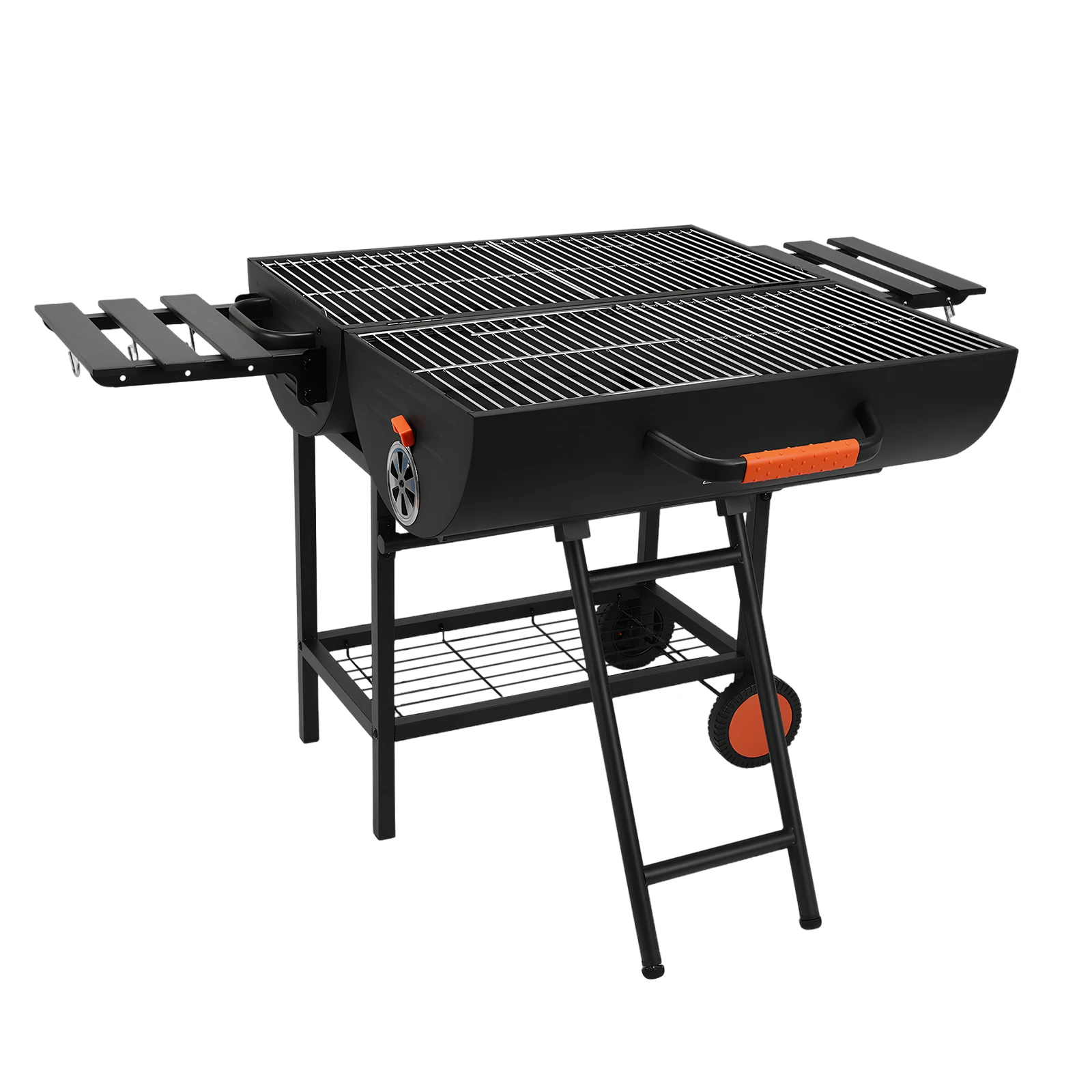 

Extra Large Charcoal Barbecue Grill 871 Square Inches Cooking Space Outdoor Barrel BBQ Grill with 2 Foldable Side Tables