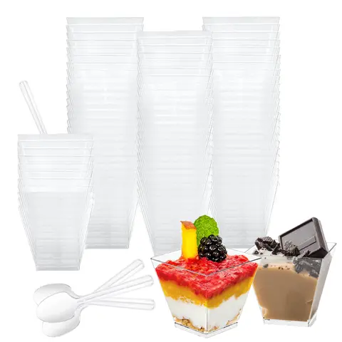 100 팩 투명 디저트 컵, 주방 디저트 컵, 무스 젤리 디저트 슈터 컵, 푸딩 과일 아이스크림
