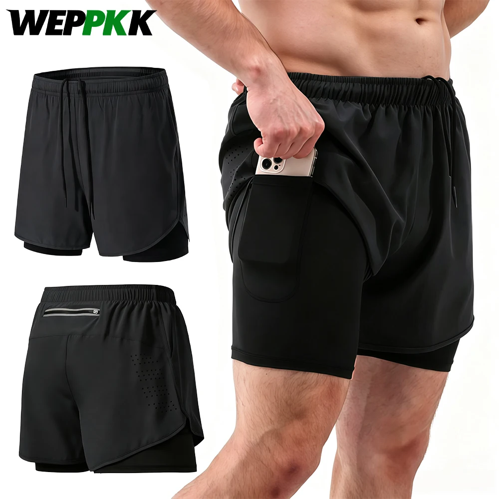 1Pcs Fitness Training Shorts Men Anti-Chafing Compression Liner Shorts with Secure Zip Pockets for Men Sports Running