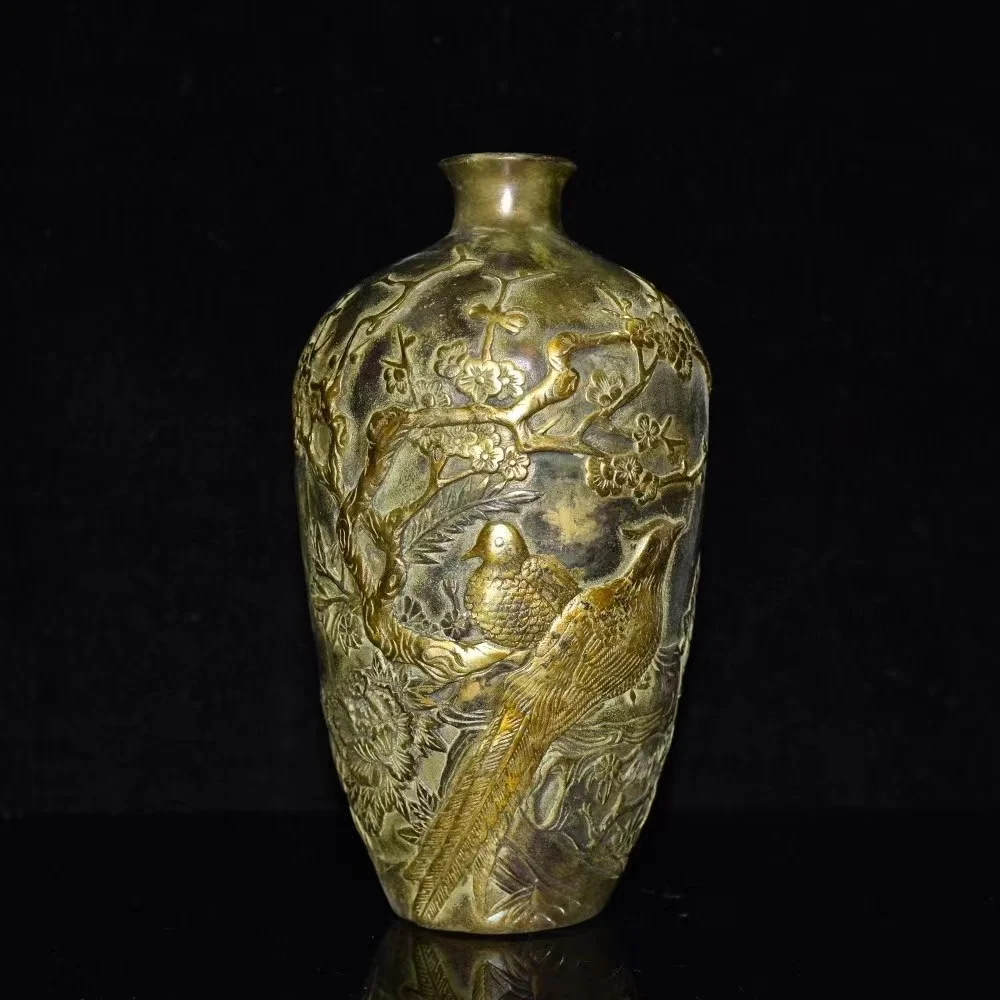 

Old Chinese MingDysnsty brass VASE,Flower&bird,Free shipping