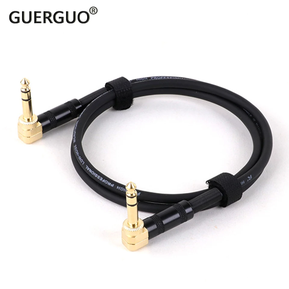 Câble Audio Stéréo Équilibré TRS 6.35 Plaqué Or Coudé - Pour Clavier Guitare 1m