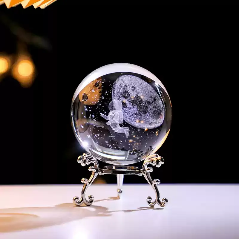 60mm 3D Crystal Ball Laser Engraved Glass Ornaments Animal Figurine Collectibles Paperweight Home Art Decor with Stand
