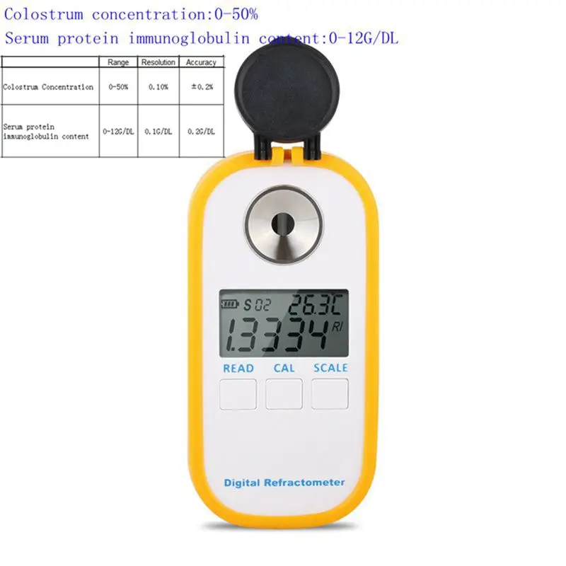 MC2 Pasture Digital Refractometer 0-50% Cow Colostrum Concentration Meter 0-12G/DL Serum Protein Immunoglobulin Content Tester