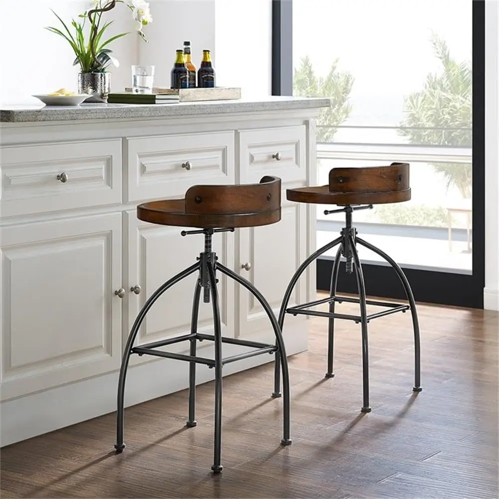 2 Piece Adjustable Bar Stool Set In Natural And Black