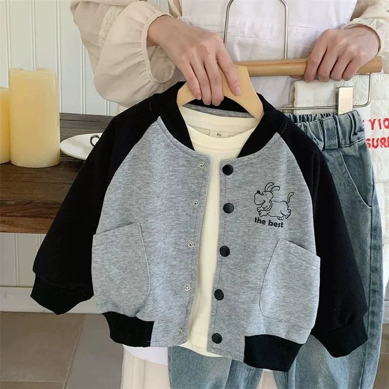 Autumn Boys Baseball Jackets Spring Casual Sport Coats Children Clothes Trendy Cartoon Print Outerwear 2-6 Years