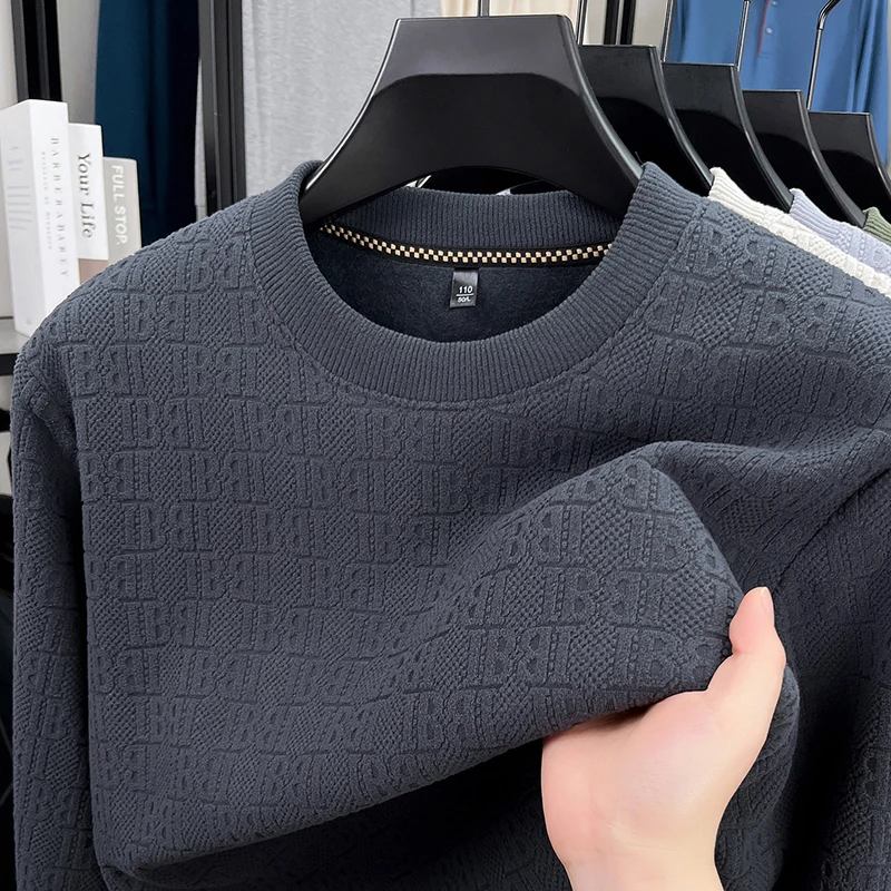 Herren Pullover mit Rundhalsausschnitt, Fleece-Futter, Jacquard-Strickmuster, lange Ärmel, dick, warm, weich, dehnbar, Winter, lässig, Herren-Oberteile – Detail 15