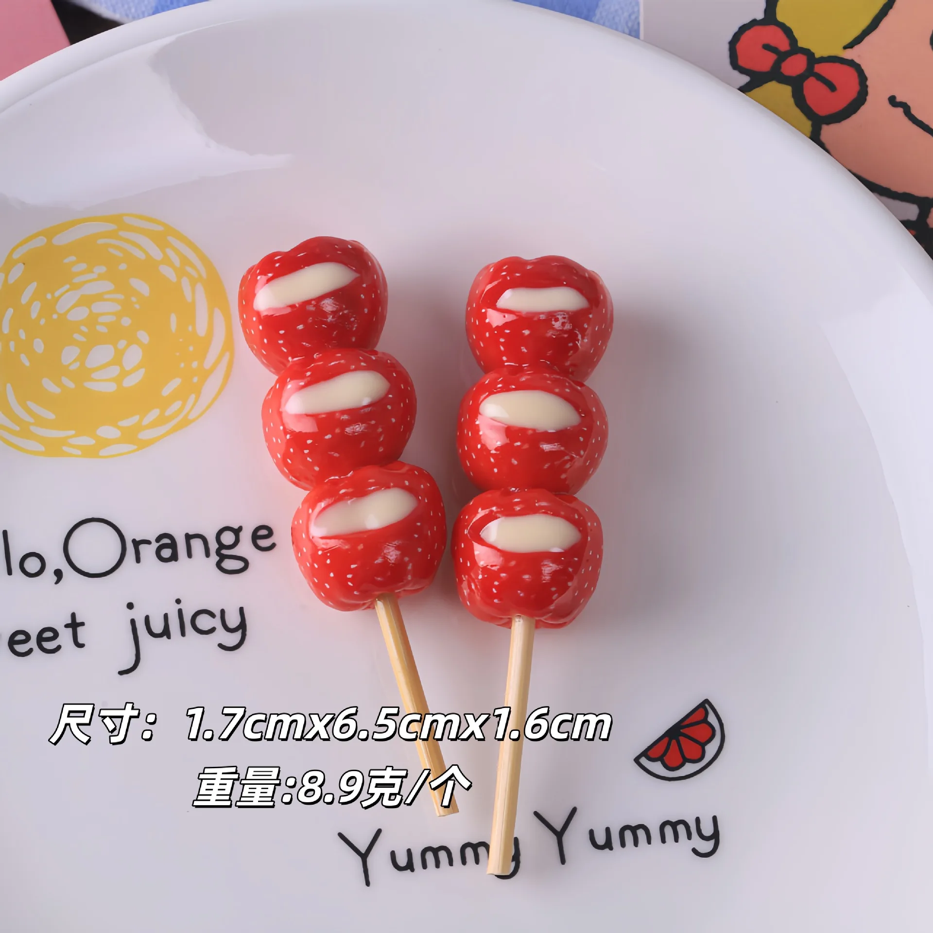 2pcs Mini Filled Candied Fruit Skewer Model Chinese Tanghulu Dessert Food DIY Resin Accessories Miniature Decoration Ornament