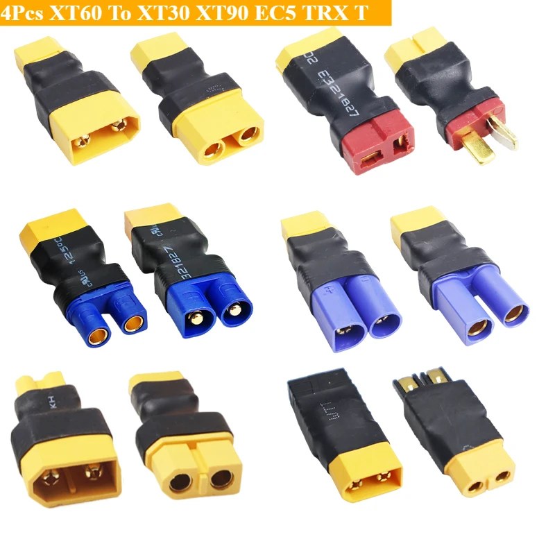 4Pcs Adapter XT60 To XT30 XT90 EC5 TRX T Female To Male Plug Deans Connectors Plug RC Helicopter Quadcopter Lipo Battery Control