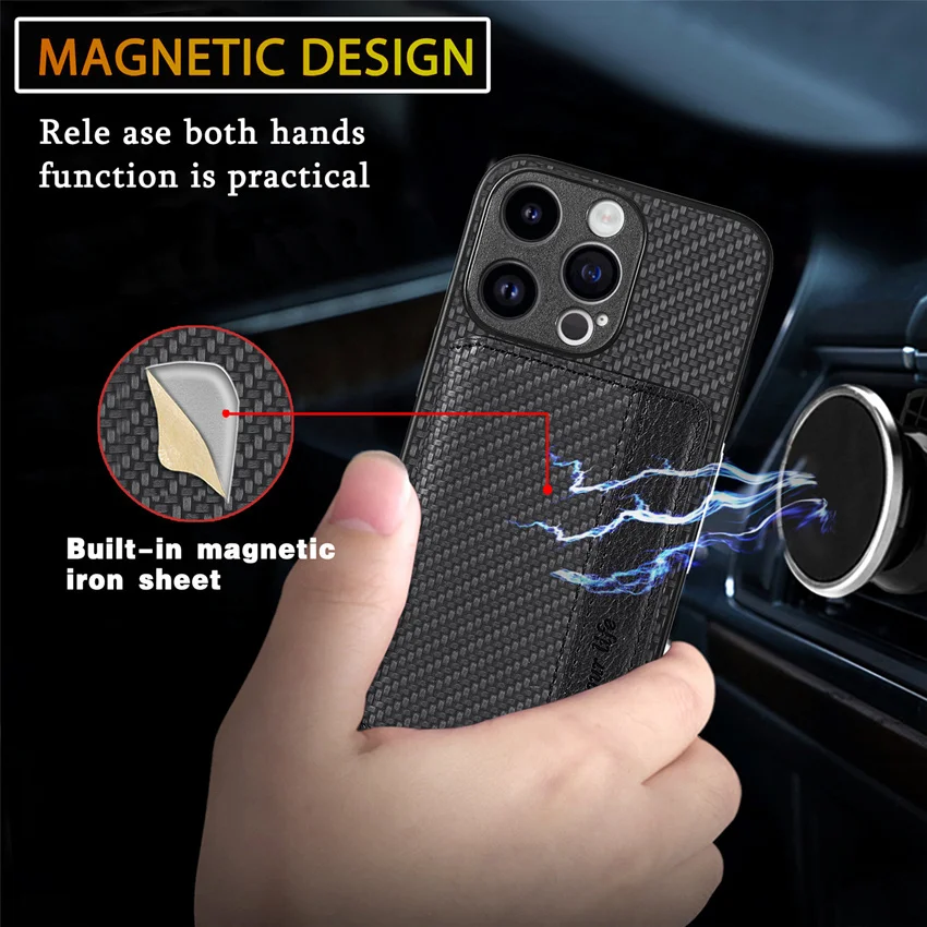 Carbon Fiber Case For Samsung Galaxy S8 S9 S10 S20 S21 S22 S23 Plus Fe Ultra S10E 2in1 Magnetic Card Bag Photo Frame Back Cover