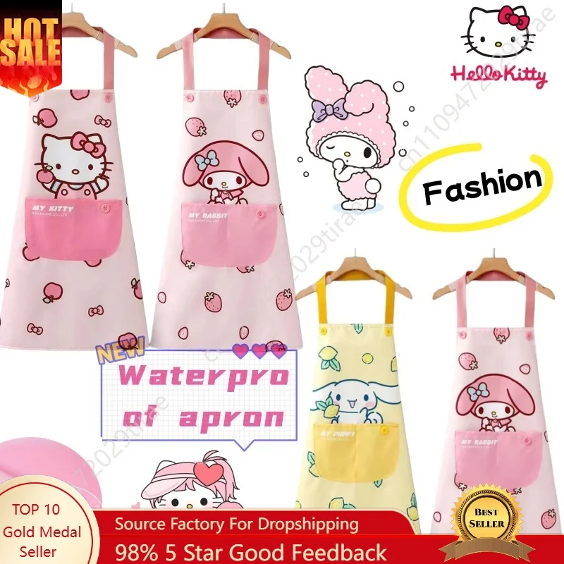 

Sanrio Hello Kitty Cinnamoroll Fashion Cartoon Cute Waterproof Oil-Resistant Kitchen Apron Home Stain-Resistant Cos Accessories