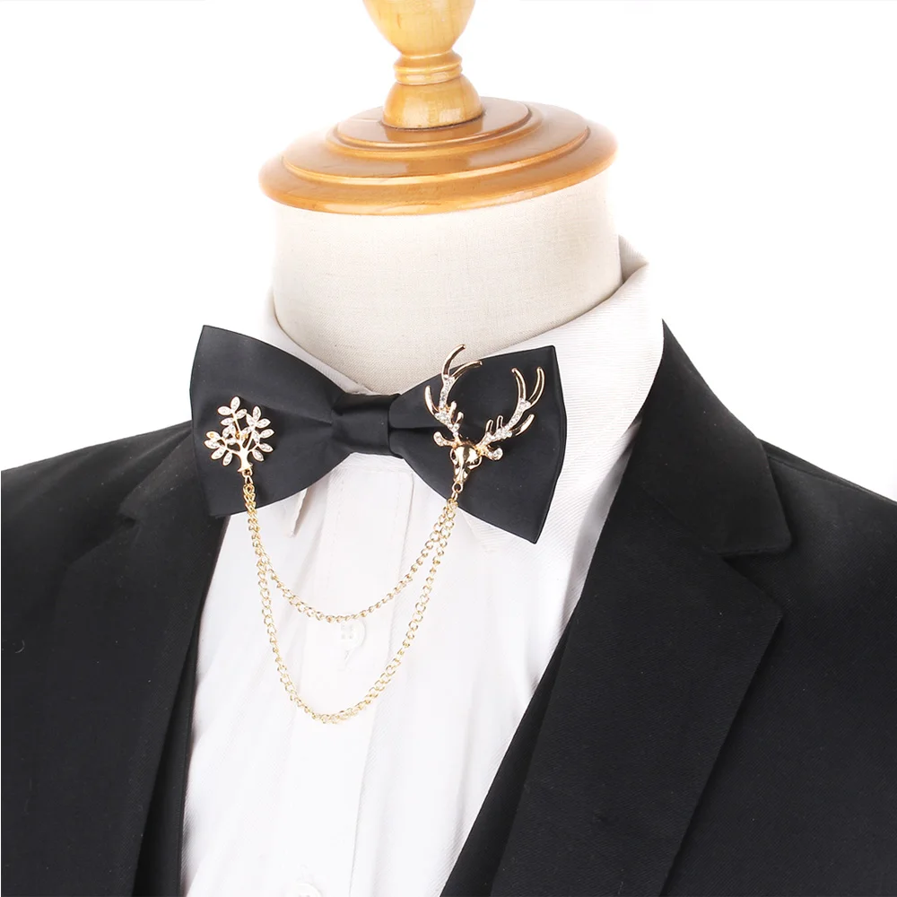 Fashion Black Bow tie With Metal Decoration Wedding Bow Tie Bow knot Adult Suit Bow Ties For Men Women Cravats Groom Bowties