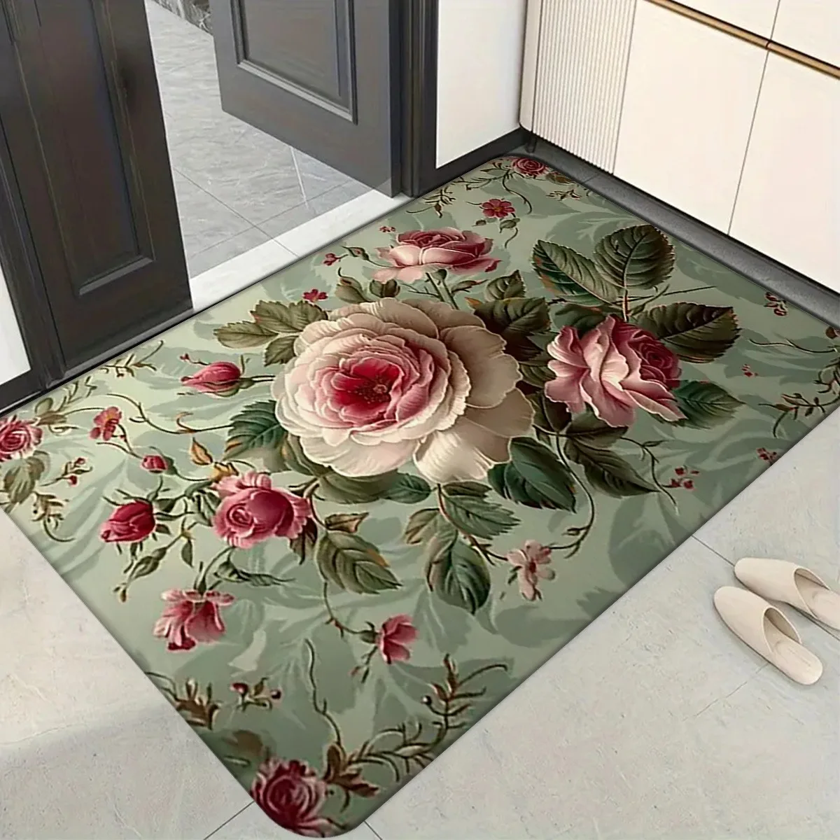 

1PC Peony Pattern Kitchen Rugs Non-Slip Home Door Mats Pop design Bathroom Rugs Bath Mat Carpet for Home Sink Laundry Decor