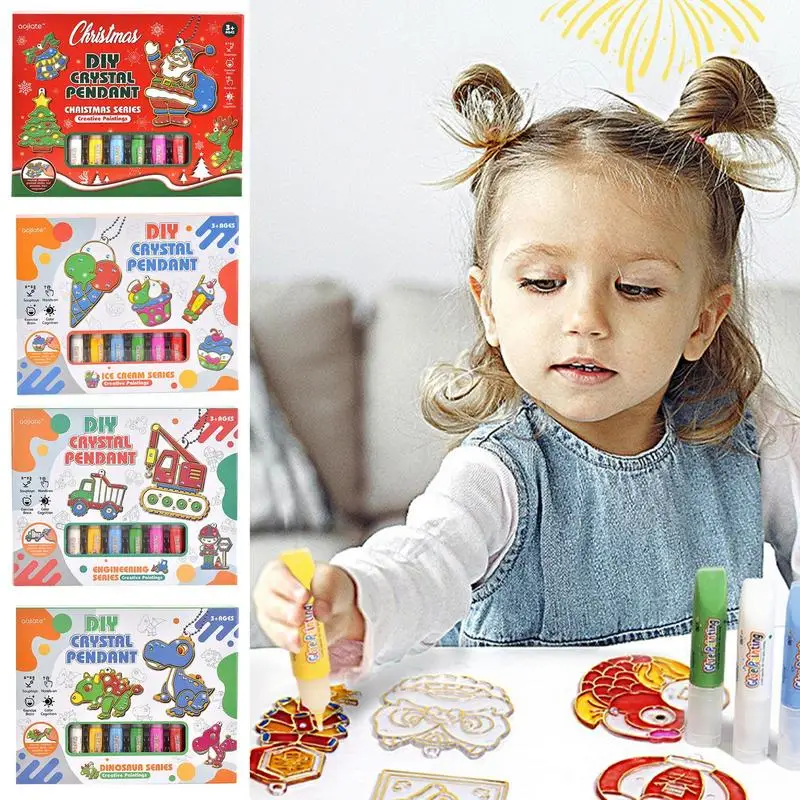 Christmas Crafts Fast Drying DIY Crystal Pendant Kit Kids Paint Set Christmas Paint Your Own Sets for Boosting Self-Confidence