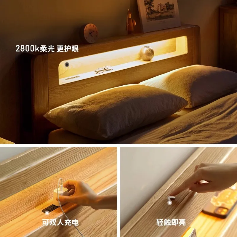 Letto in legno massello luminoso 1.8 letto nordico in rovere, moderno e semplice letto matrimoniale da 1,5 metri per camera da letto principale