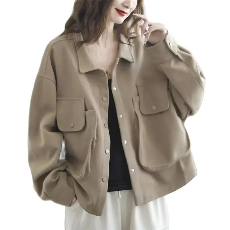 

Spring Autumn Jacket Tops Women 2023 New Fashion Loose Leisure Coat Pure Colour Button Pocket Thin Money Outerwear Female