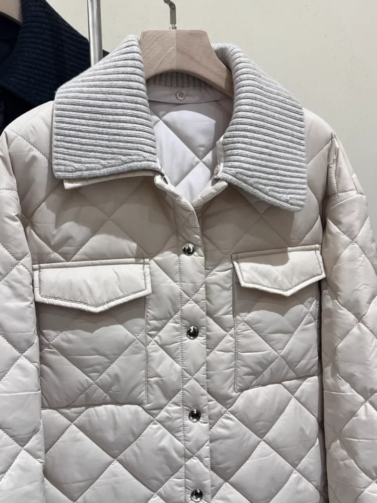 Quilted Beads Embellished Single Breasted Padded Coat