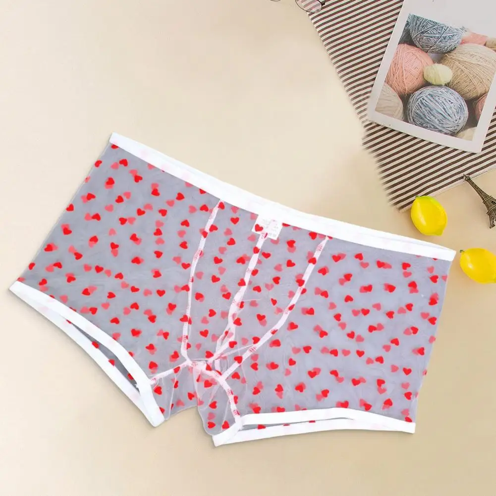 

Anniversary Gift Underwear Men Boxer Underwear Perspective Hollow Mesh Design Boxer Heart Pattern Underwear Anniversary Gift
