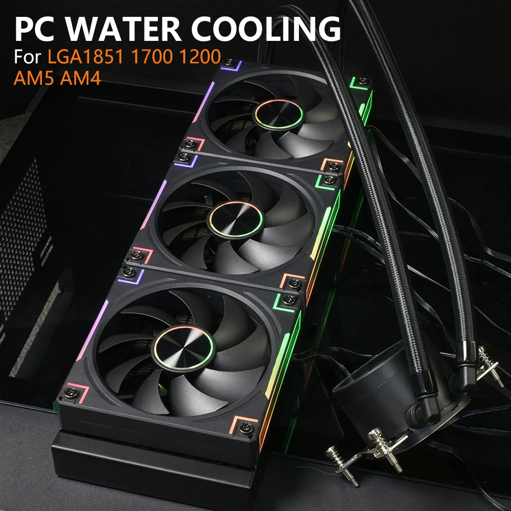 SOONCOOL All in One PC Water Cooling for INTEL LGA1851 1700 1200 360mm Liquid Cooling Radiator for AMD AM5 AM4, 2000RPM ARGB