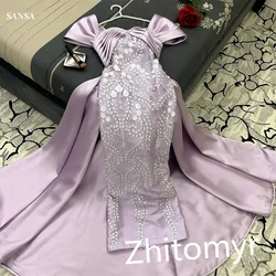 Sansa Lavender Satin فساتين السهرة Lace Embroidery A-line Prom Dress Elegant Sleeveless Floor-length Vestidos De Noche 2024