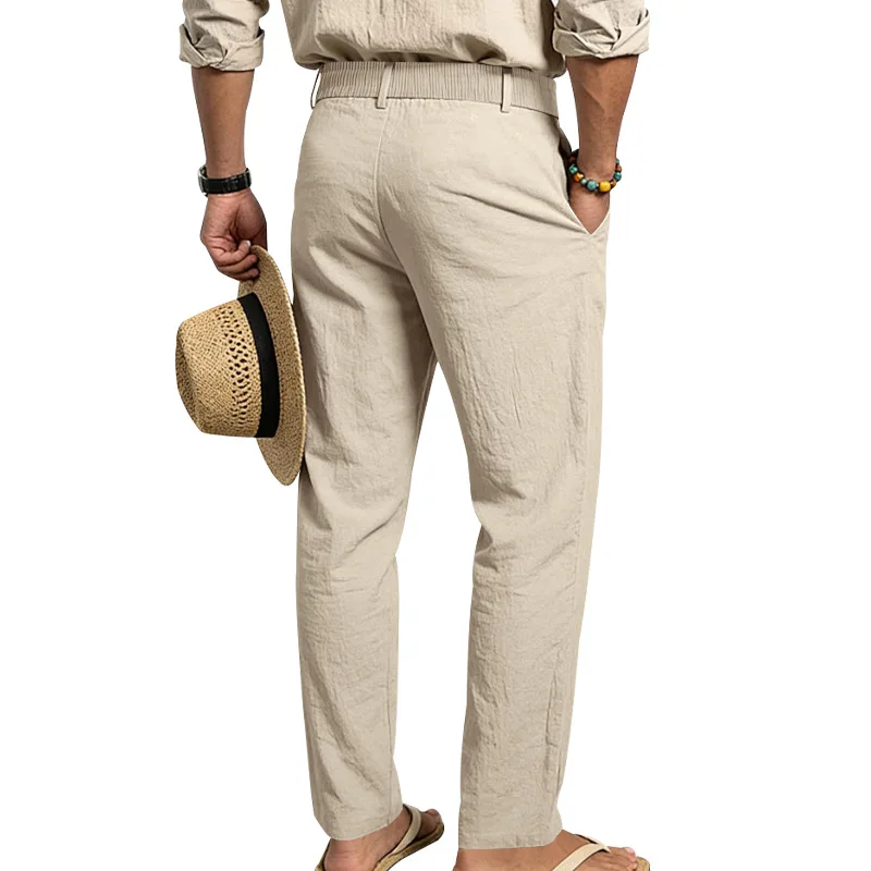 Grenzüberschreitende italienische Neapolitaner Gorger Old Money Style Herren Freizeithose aus Leinen im Commuter-Stil – Detail 4