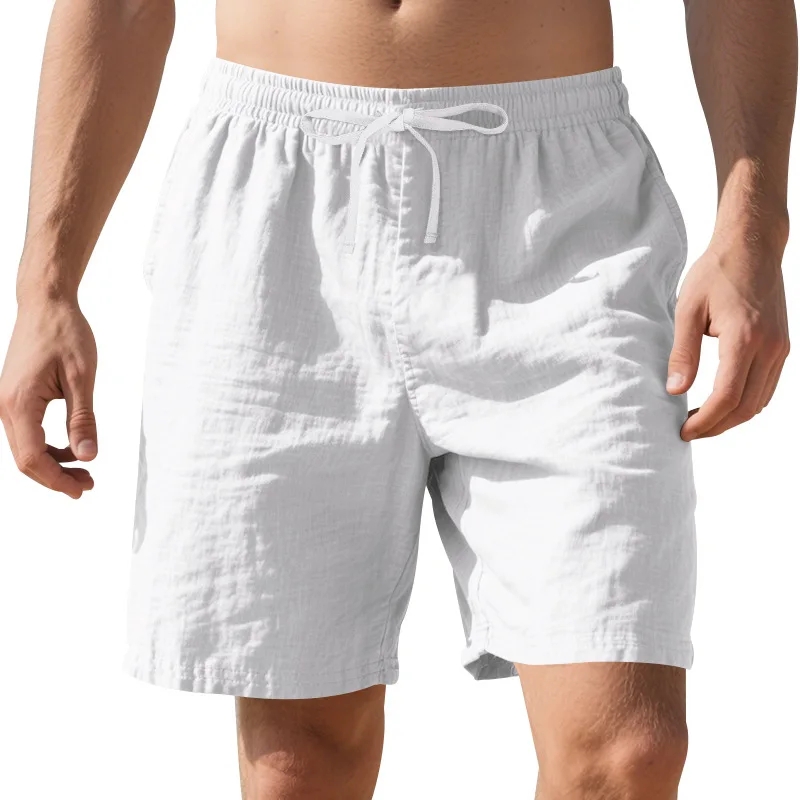 New men's cotton and linen solid color short shorts lightweight sports pants linen beach shorts jogging sports shorts men's shor