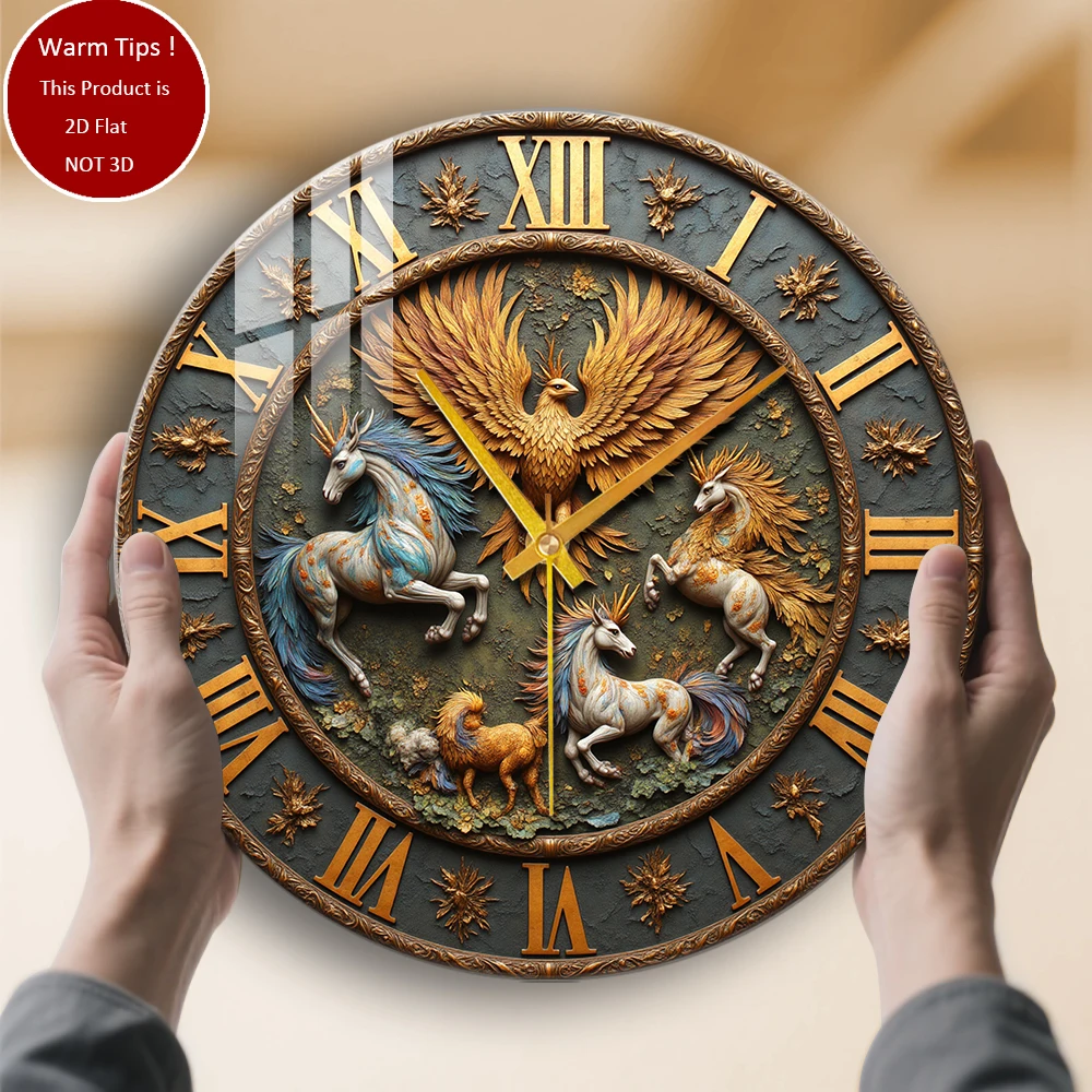 ساعة حائط من الزجاج المقسى فينيكس يونيكورنز ساعة أسطورية مناسبة لتزيين الحائط أو شاشة الطاولة في أي مكان #1