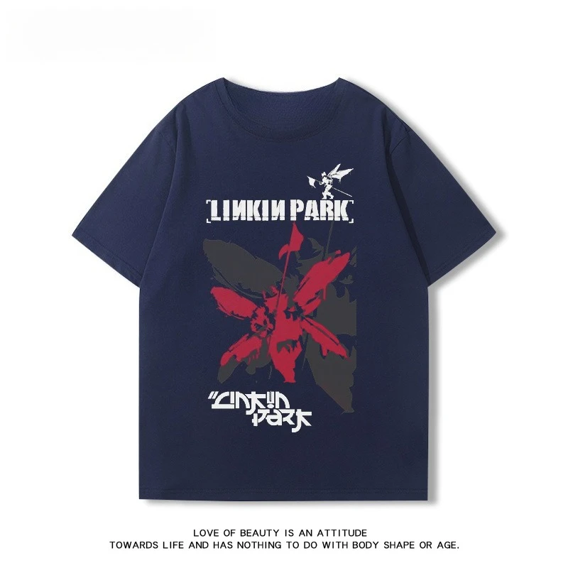 2025 منتج جديد تصميم لينكين بارك باند الطرفية قصيرة الأكمام تي شيرت الفتيان والفتيات فضفاض خمر روك نصف كم