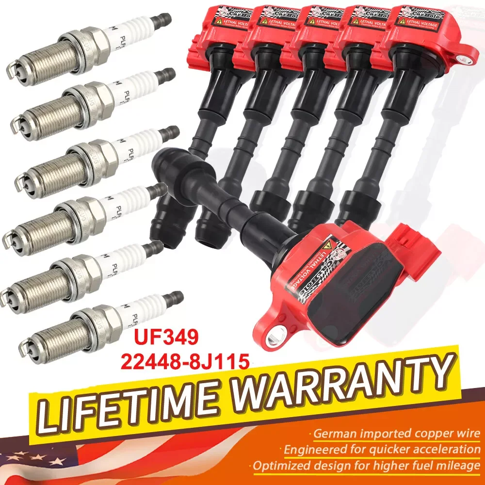 

Carbole Set of 6 Ignition Coil Pack and Spark Plugs for Maxima Murano Pathfinder Quest