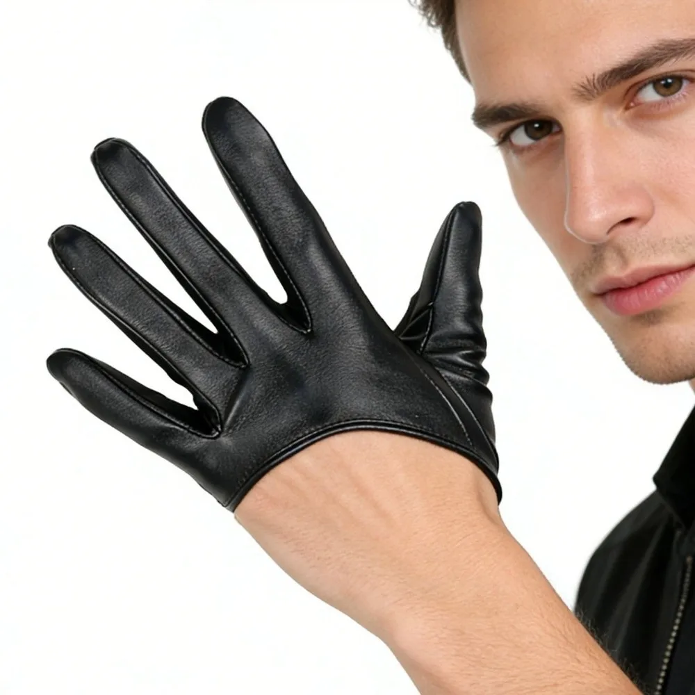 Personality Fingerless Half-palm Gloves Solid Color PU Leather Five Finger Mittens Punk Hip Pop Patent Leather Gloves Girls