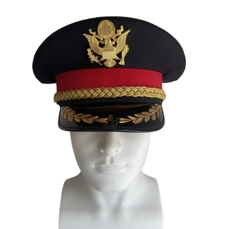 금색 참나무 잎과 빨간 줄이 있는 미국 육군 장교 복장 모자 복제품