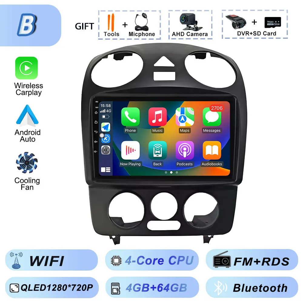 Carplay Auto Android Srereo Android 15 voor VW Volkswagen Kever 2000-2012 Auto Video Radio Multimedia GPS Navigatie Speler DVD