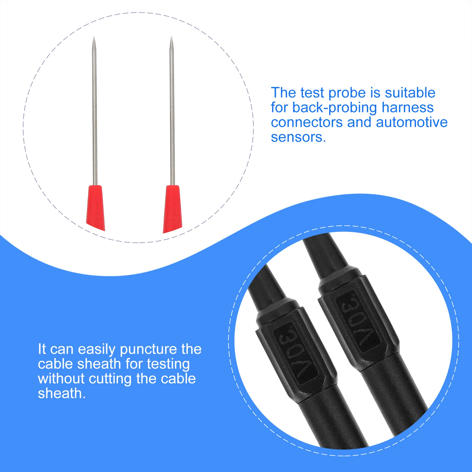 

4pcs Insulation Piercing Probes 0.7mm Red Black Test Leads Non Destructive Back Pinning Automotive Sensors Wire Piercer